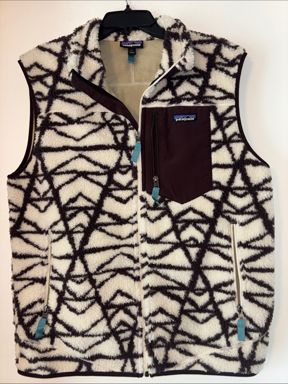 Patagonia Cream & Dark Brown Geometric Fleece Vest